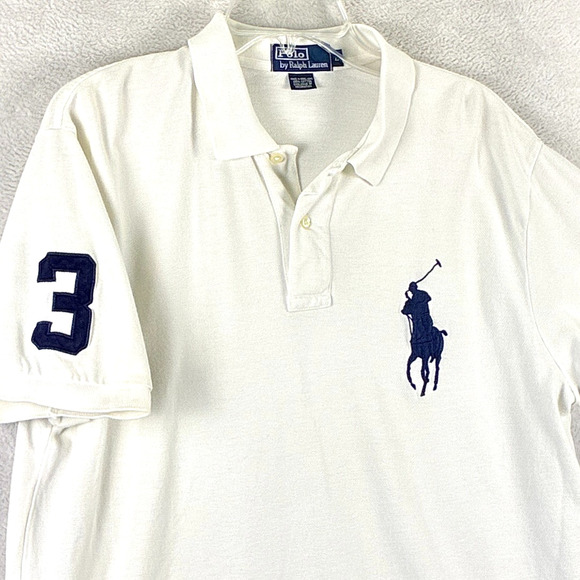 Polo by Ralph Lauren Other - VTG Polo Ralph Lauren Polo Shirt Men L White Embroidered 3 Big Navy Pony Preppy